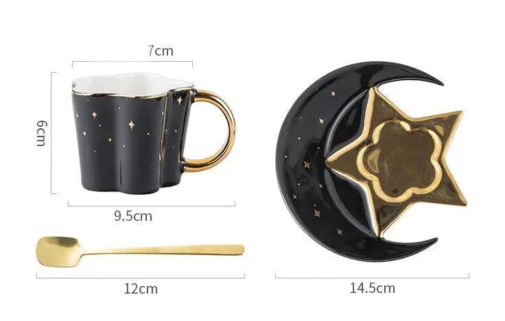 Creative Ceramic Cup With Star And Moon Saucer - Bellarte Enchanté Creative Ceramic Cup With Star And Moon Saucer